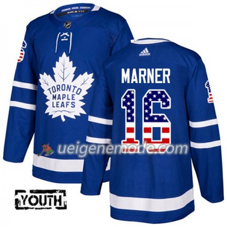 Kinder Eishockey Toronto Maple Leafs Trikot Mitchell Marner 16 Adidas 2017-2018 Blue USA Flag Fashion Authentic